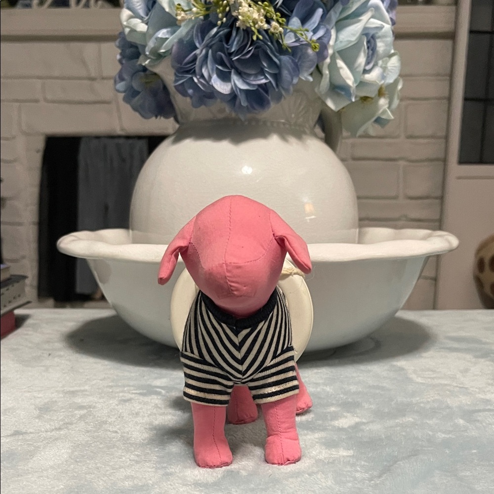 PINK Victoria's Secret Pink Dog Figurine with Striped Outfit